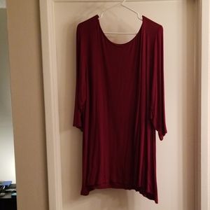 Burgundy Tunic Top Crew Neck 3/4 Sleeve